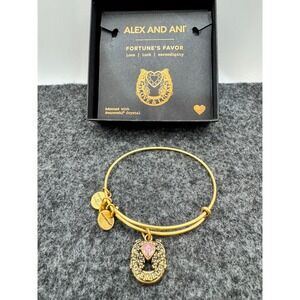 Alex and Ani Fortunes Favor Love & Luck Horseshoe Bangle Gold Pink Crystal
